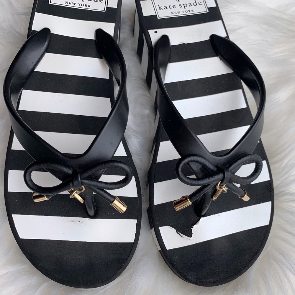 Kate Spade Striped Bow Wedge Flip Flops - Picture 2 of 8